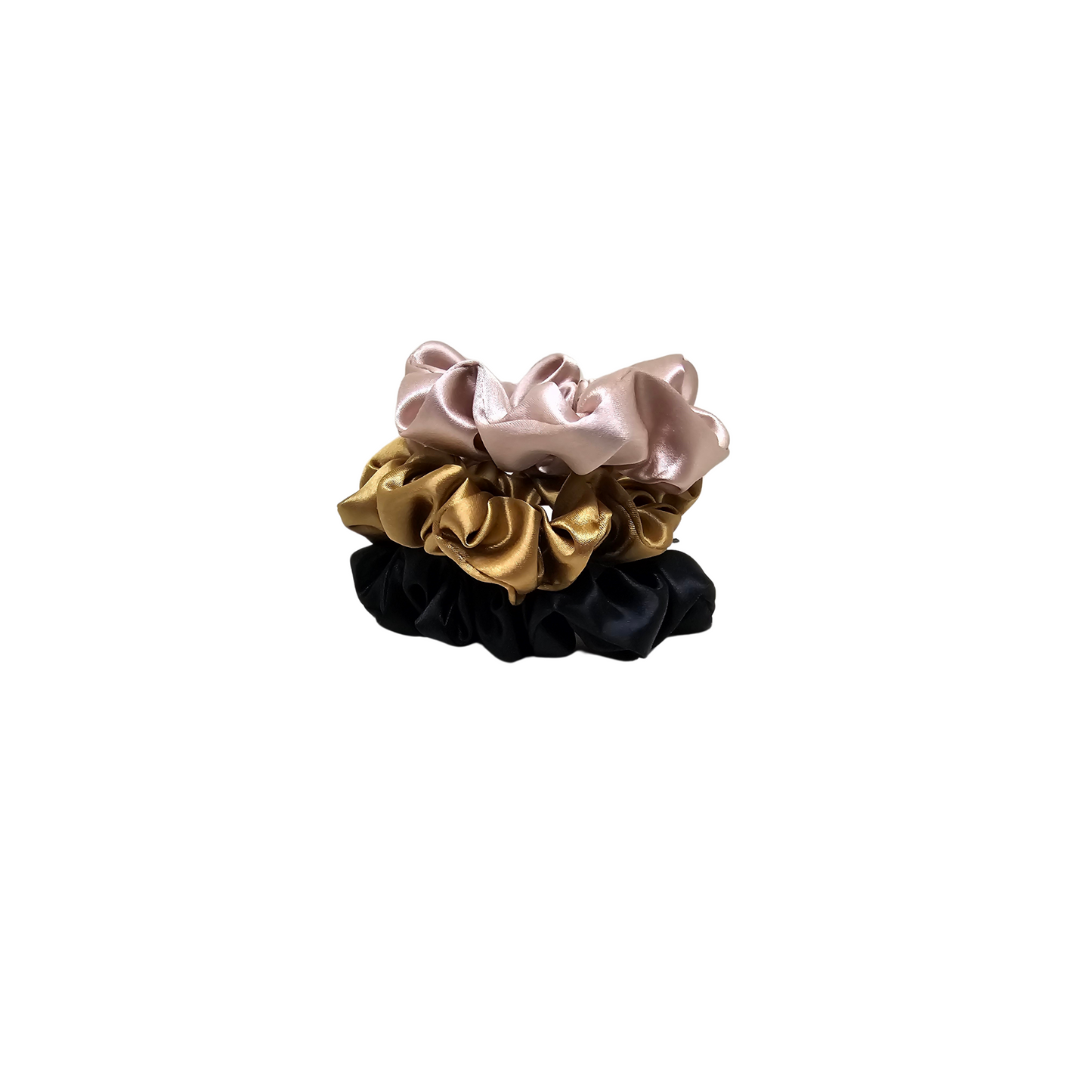 Berrysilks Set of 3 Scrunchies (Regular) - Rosy Pink, Caramel and Black